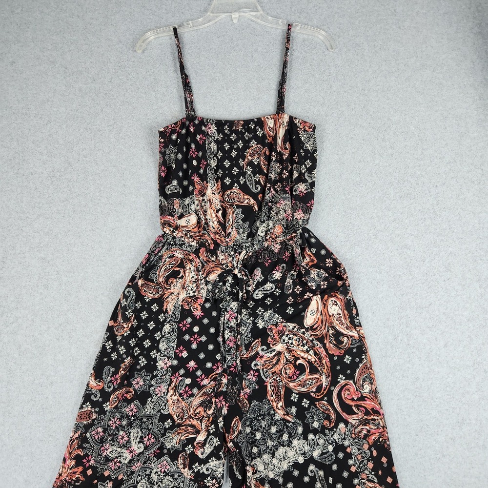 Maurices Jumpsuit Womens‎ Medium Black Paisley Boho Relaxed Fit Adjustable Strap